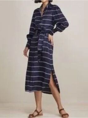 Vineyard Vines Silk Twill midi shirtdress rope stripe navy